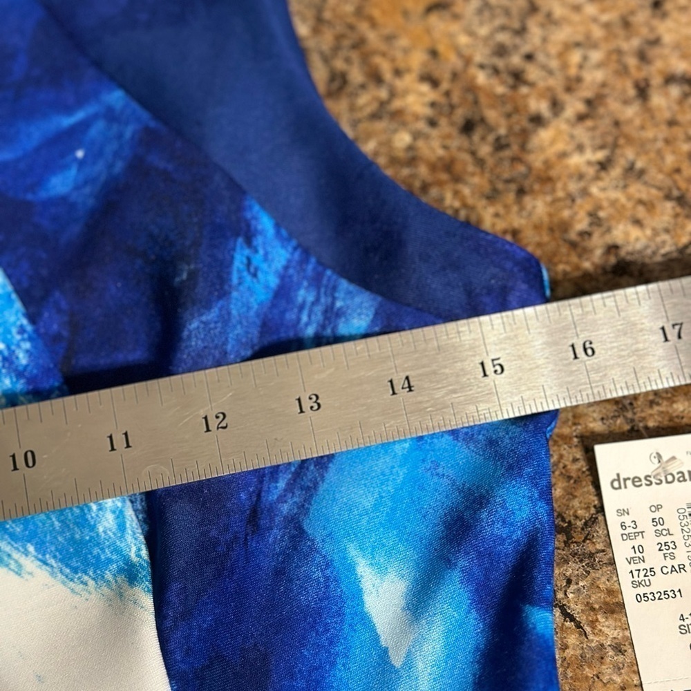 CB Established 1962 Aqua Blue Watercolor Fit And Flare Zip Up Dress Size 8 - Picture 9 of 16